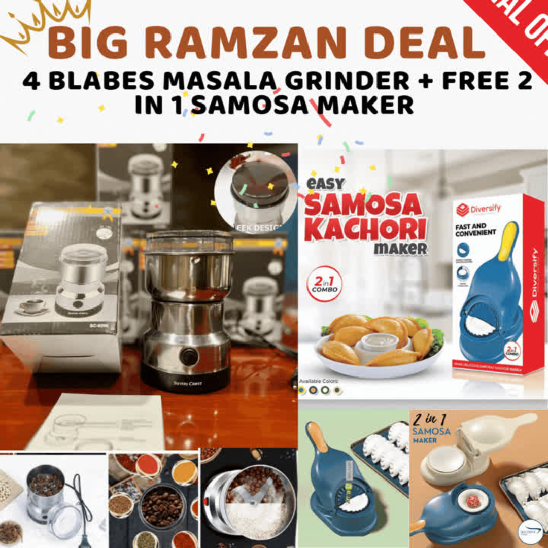 BIG RAMZAN OFFER IMPORTED 4 BLADES MASLA GRINDER + 2 IN 1 SAMOSA MAKER